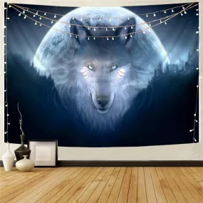 Wolf Tapestry Animal Tapestries Anime Home Tapestrys Moon Rug Wall Head Tenture Mandala
