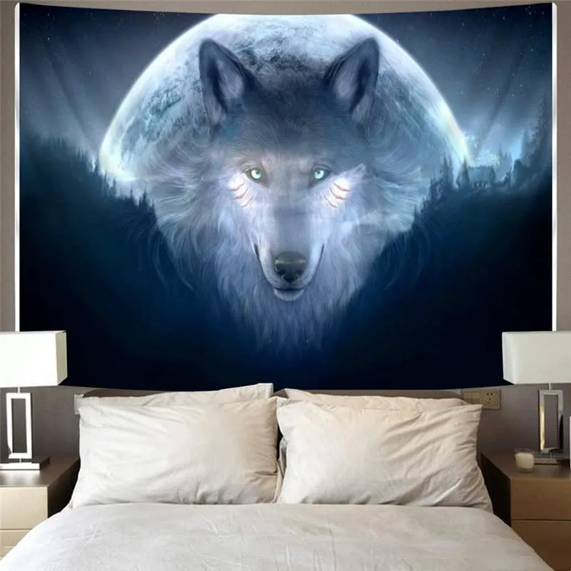 Wolf Tapestry Animal Tapestries Anime Home Tapestrys Moon Rug Wall Head Tenture Mandala