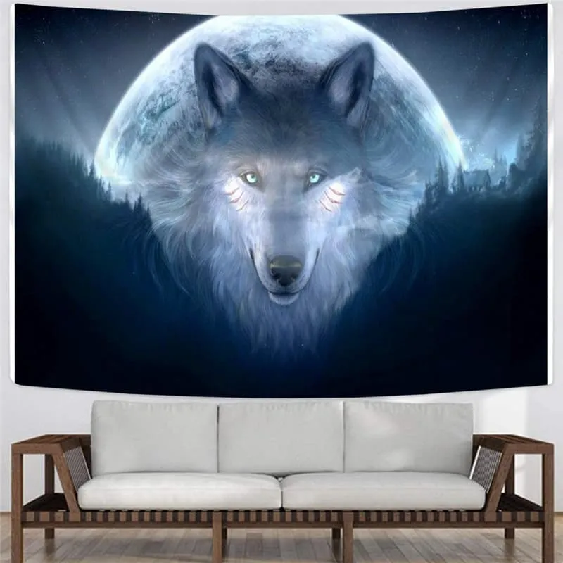 Wolf Tapestry Animal Tapestries Anime Home Tapestrys Moon Rug Wall Head Tenture Mandala