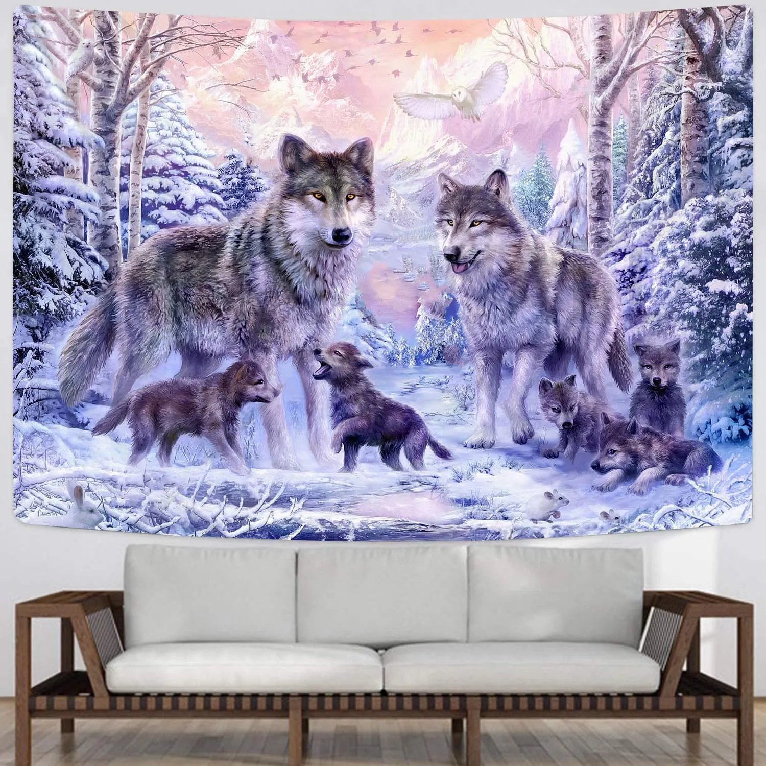 Wolf Tapiz Ice wolf Tenture Mandala forest Tapestries moon Home Tapestrys animal Rug Wall Wolf pack Wall Tapestry
