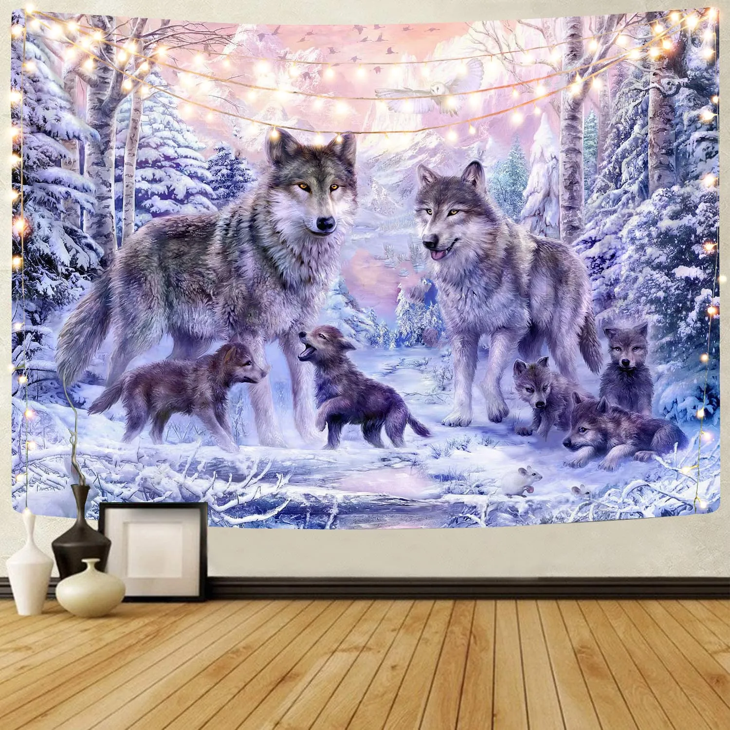 Wolf Tapiz Ice wolf Tenture Mandala forest Tapestries moon Home Tapestrys animal Rug Wall Wolf pack Wall Tapestry