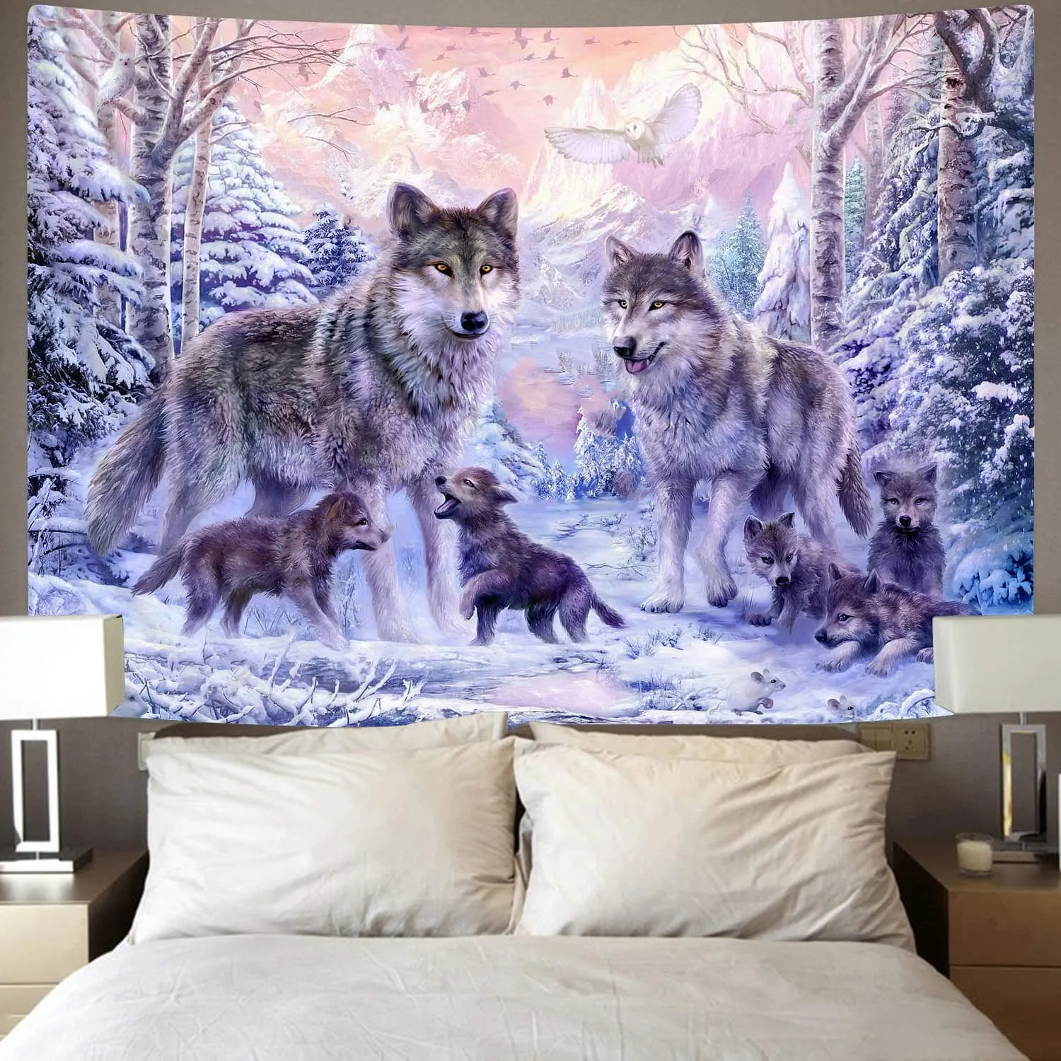 Wolf Tapiz Ice wolf Tenture Mandala forest Tapestries moon Home Tapestrys animal Rug Wall Wolf pack Wall Tapestry
