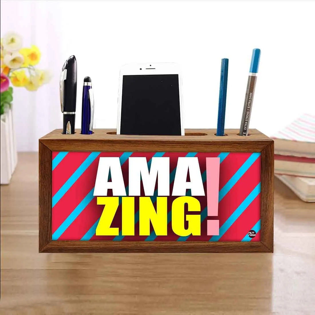 Wooden desk organizer Pen Mobile Stand - Amazing
