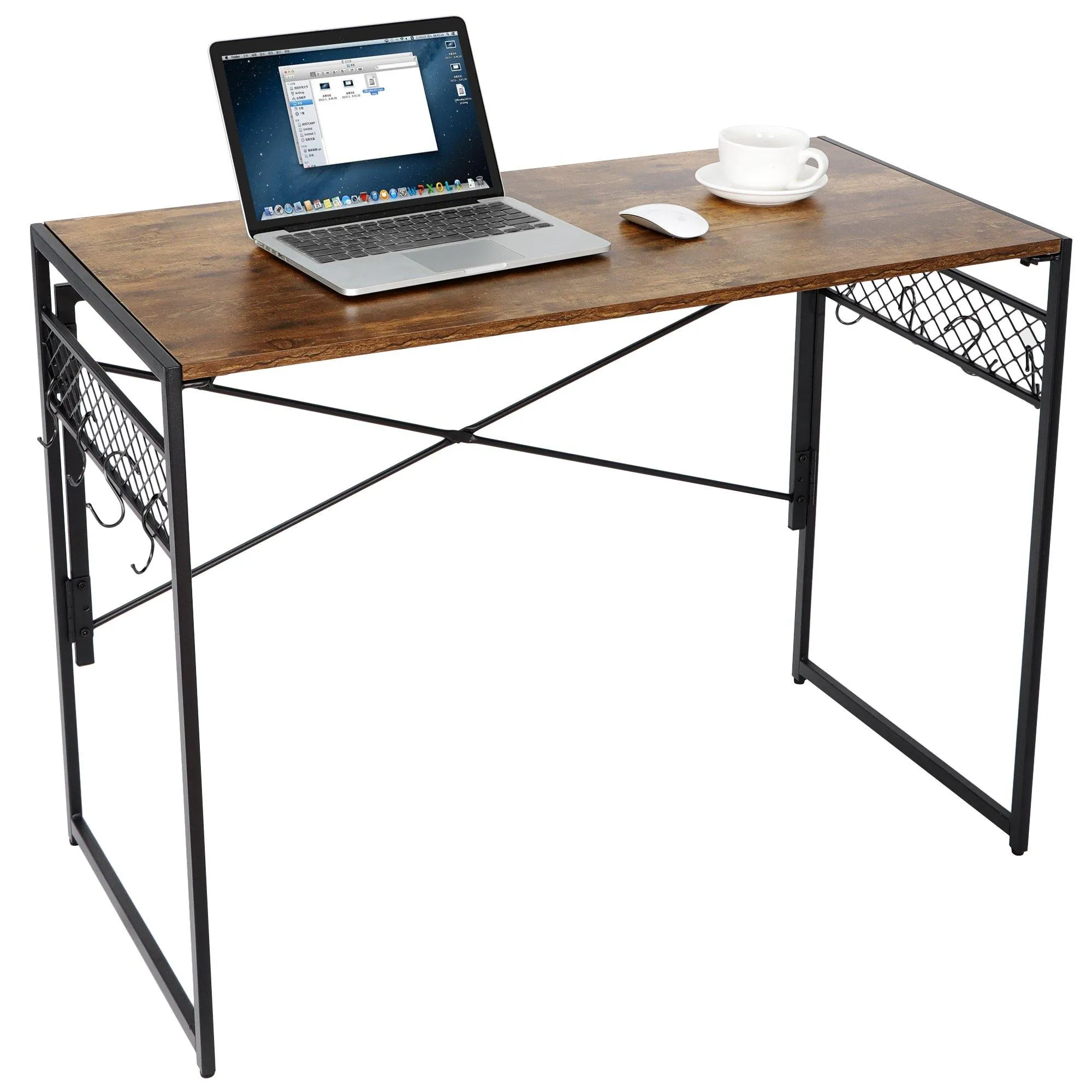 ZENY™ Writing Computer Desk 39 Inch Modern Simple Study Desk with Hooks Folding Laptop Table Notebook Desk Workstation for Home Office