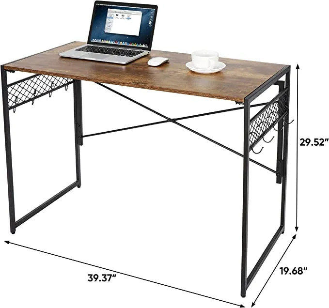 ZENY™ Writing Computer Desk 39 Inch Modern Simple Study Desk with Hooks Folding Laptop Table Notebook Desk Workstation for Home Office
